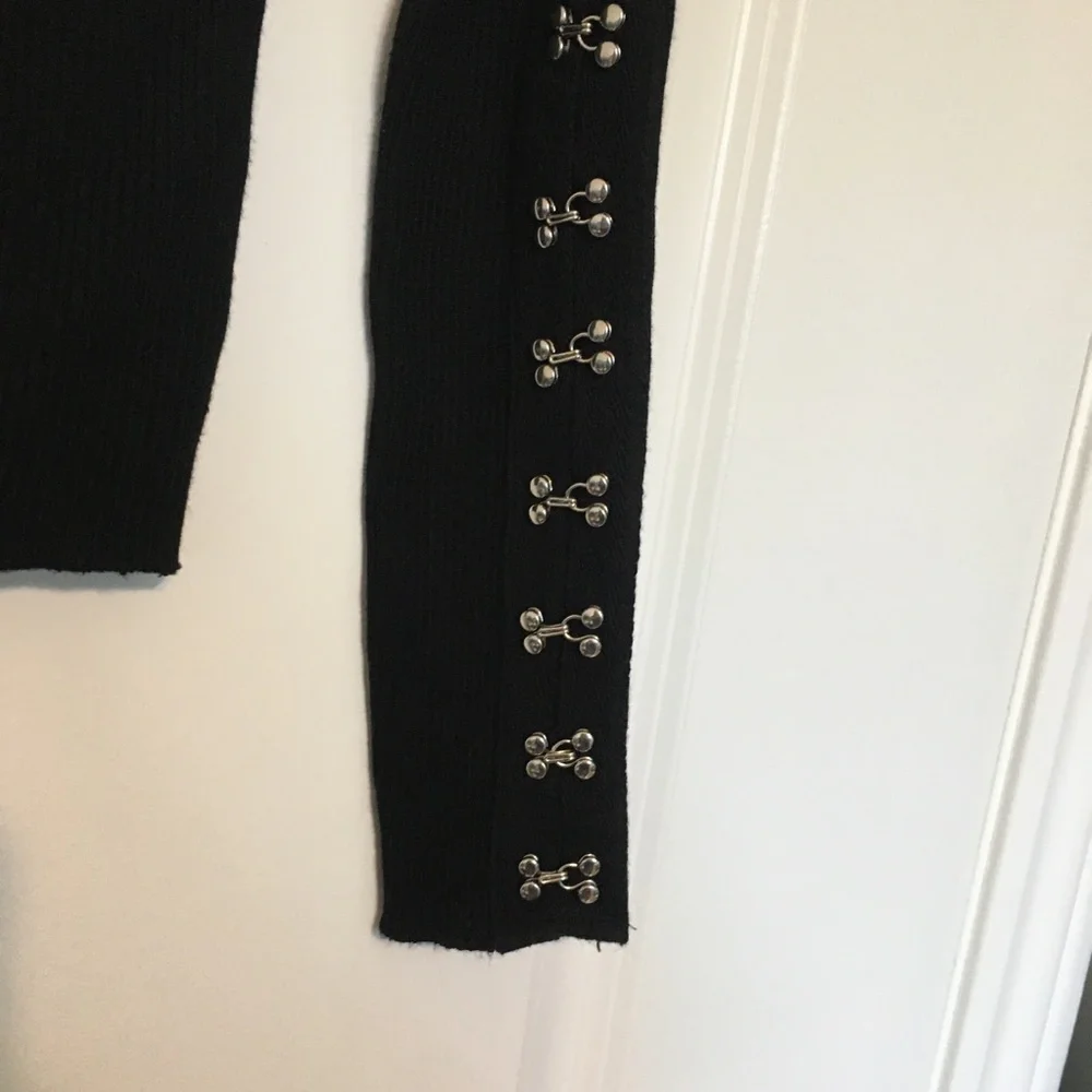 ZARA Sweater | Women's Black with Silver Hook and Eye Sleeve detail Size M - Picture 9 of 9